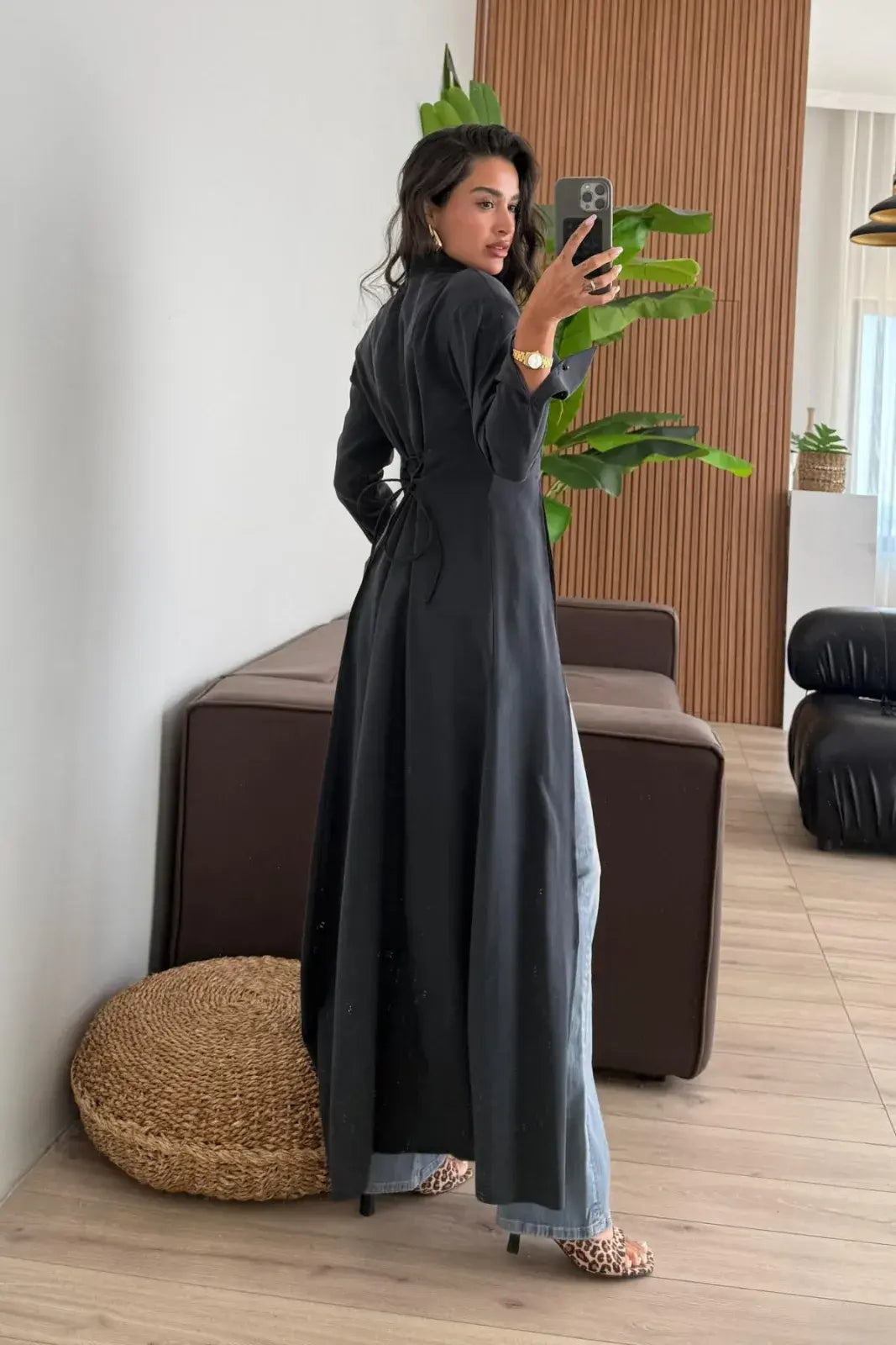 بلوزة ربط طويلة اسود