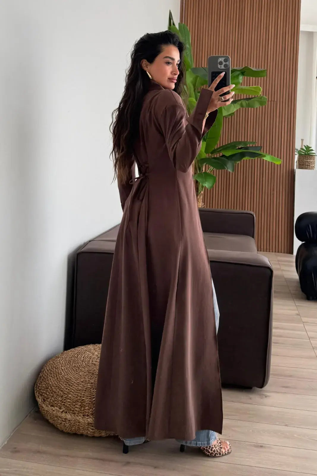 بلوزة ربط طويلة بني