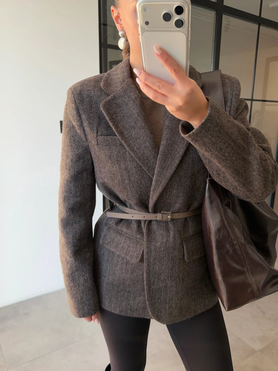 جكيت بني مخطط بحزام