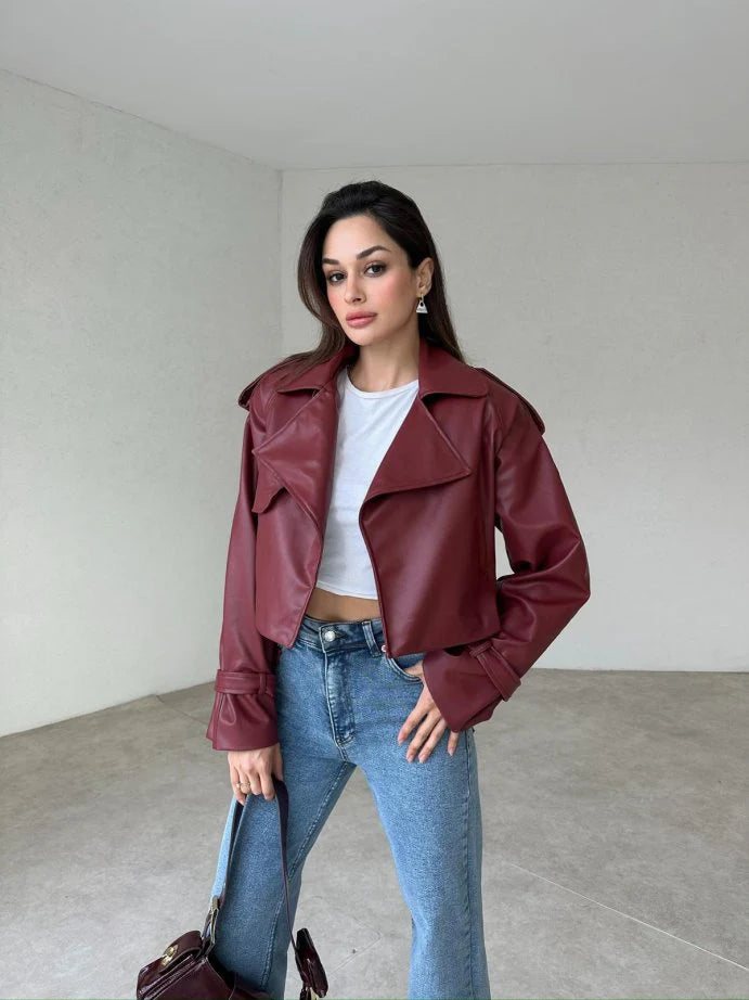 جكيت جلد خمري