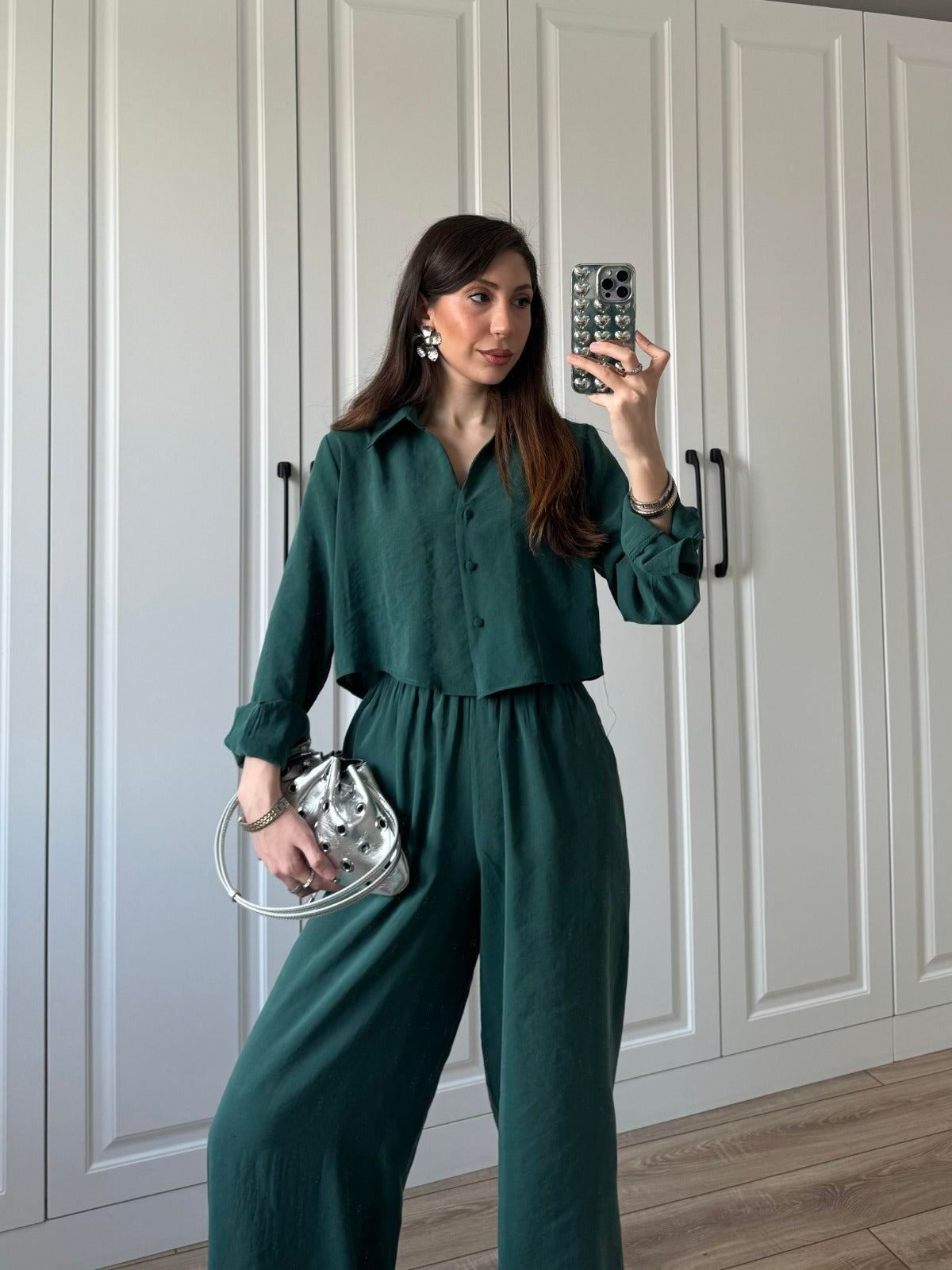 طقم قميص مع بنطلون زمردي