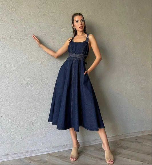 فستان جينز ربط