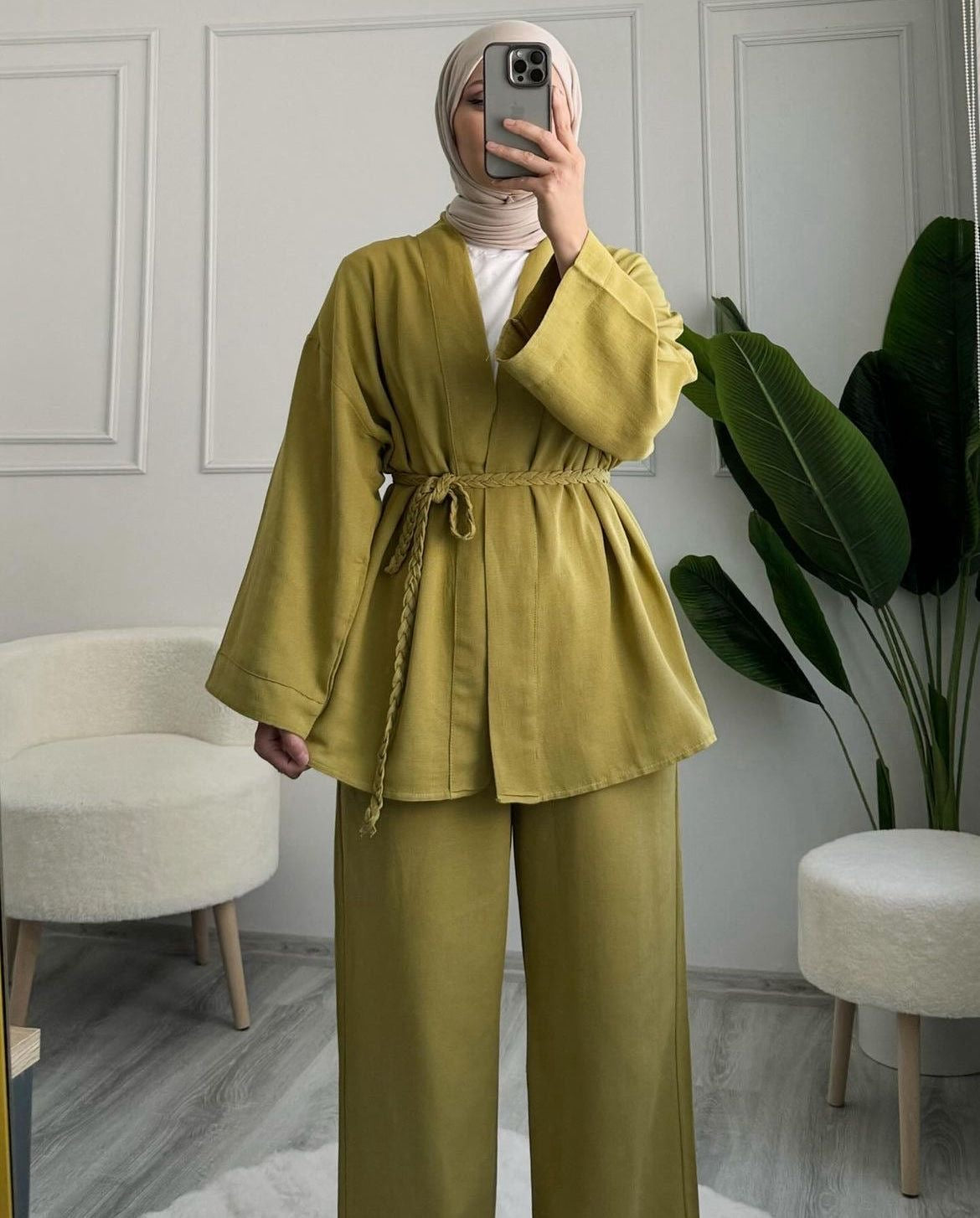 طقم ربطة جدلة اخضر