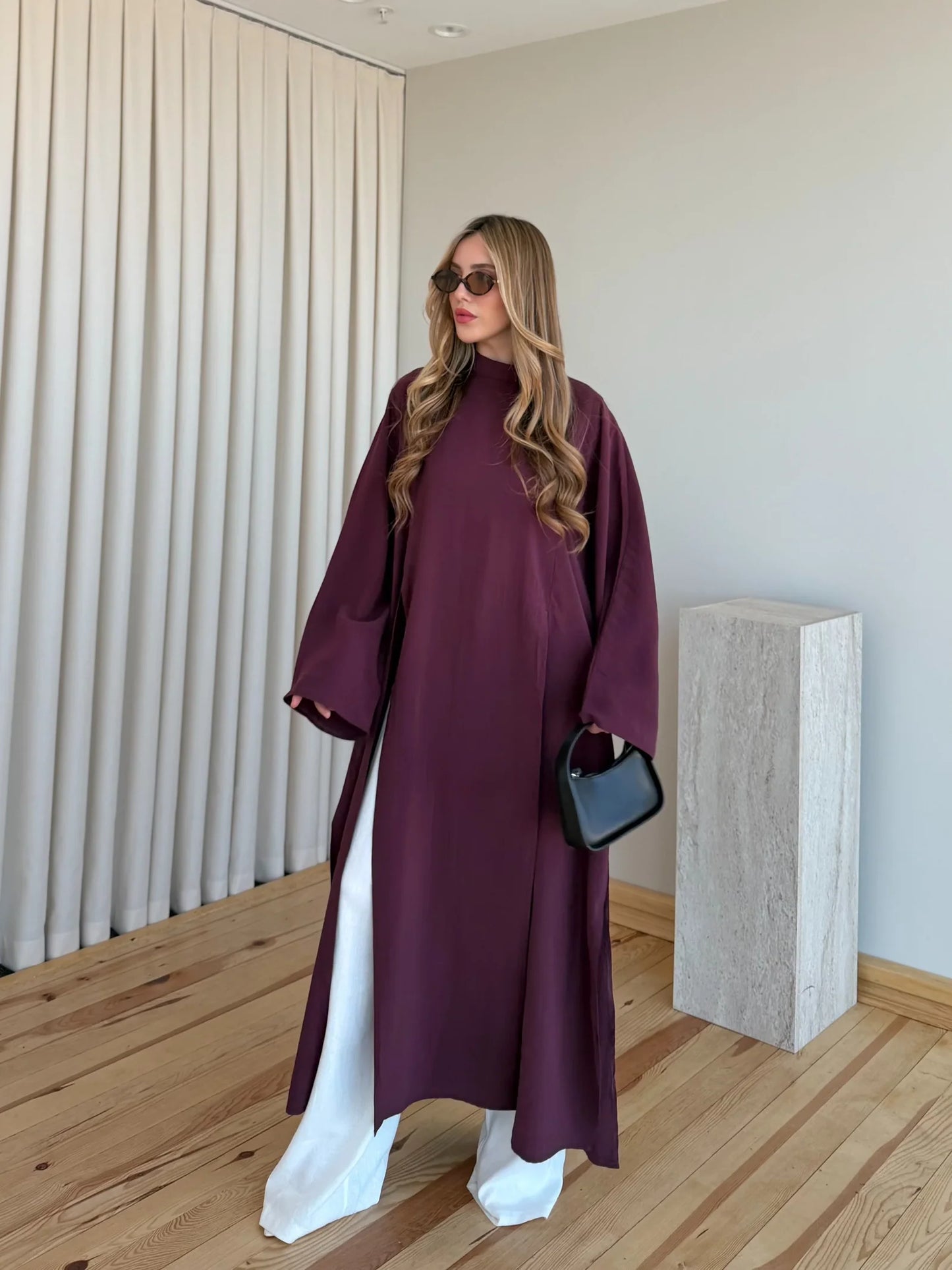 بلوزة طويلة خمري