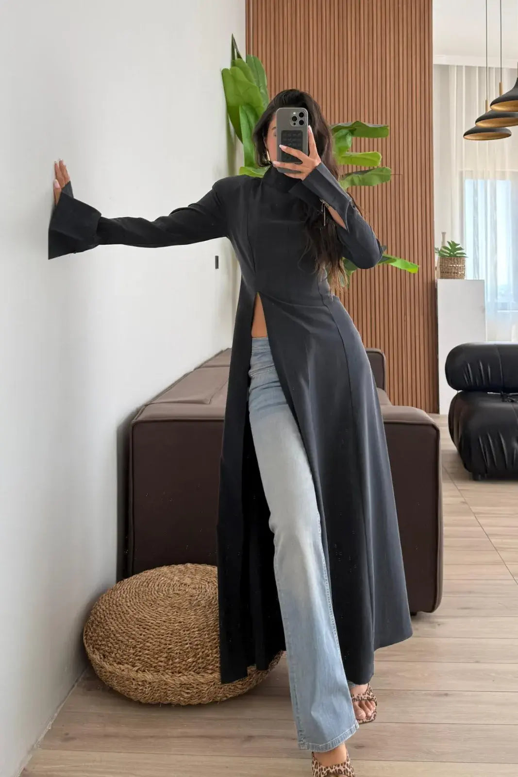 بلوزة ربط طويلة اسود