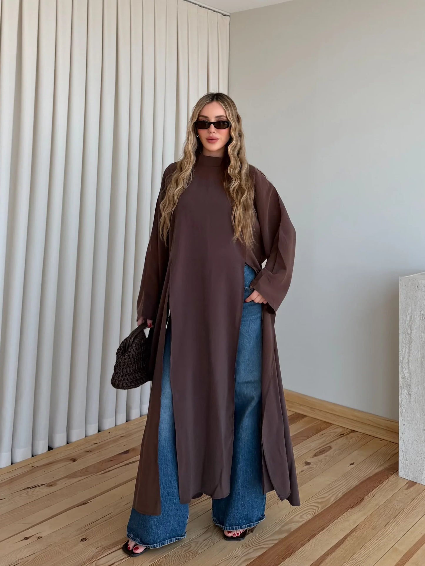 بلوزة طويلة بني