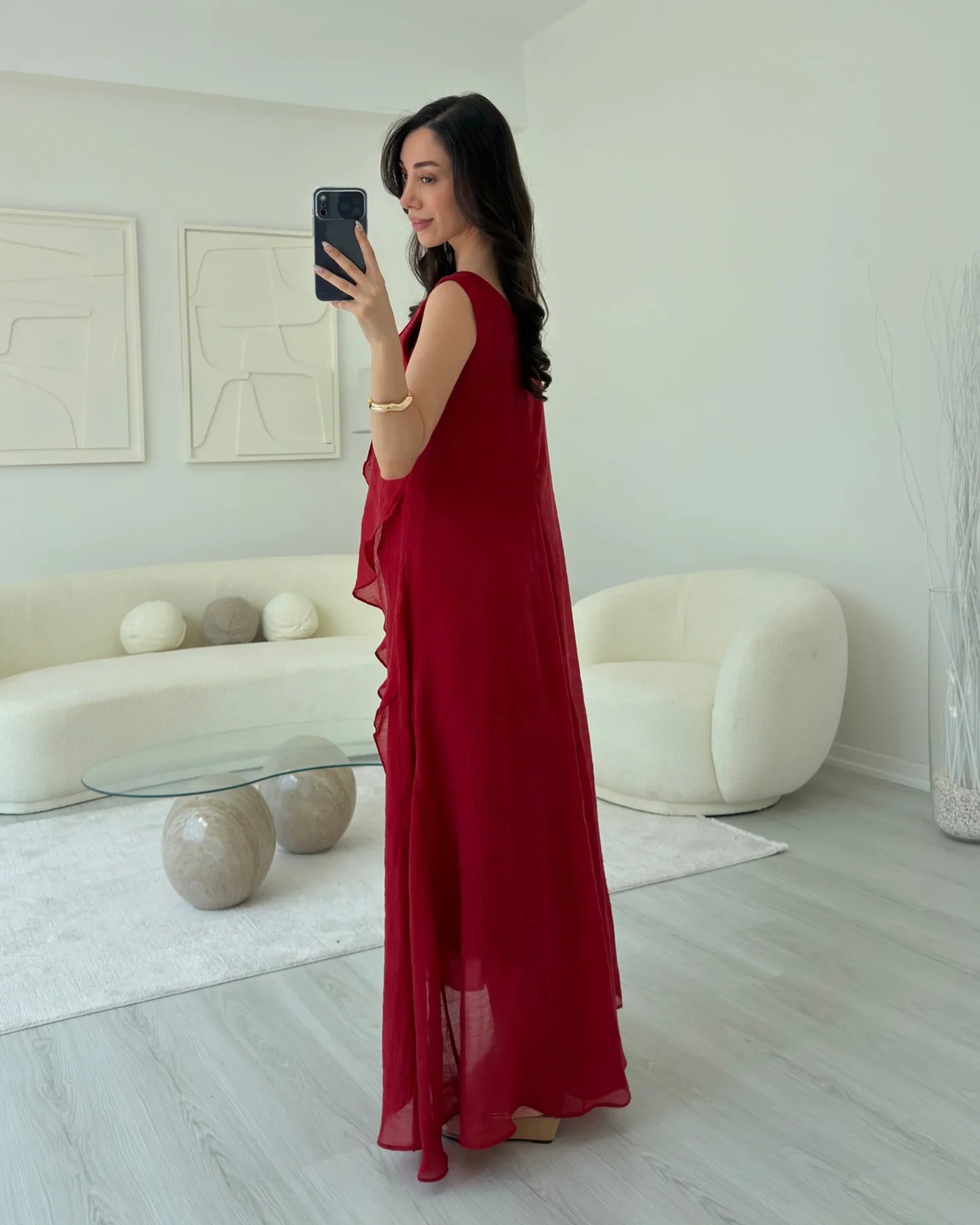 فستان رافلز احمر