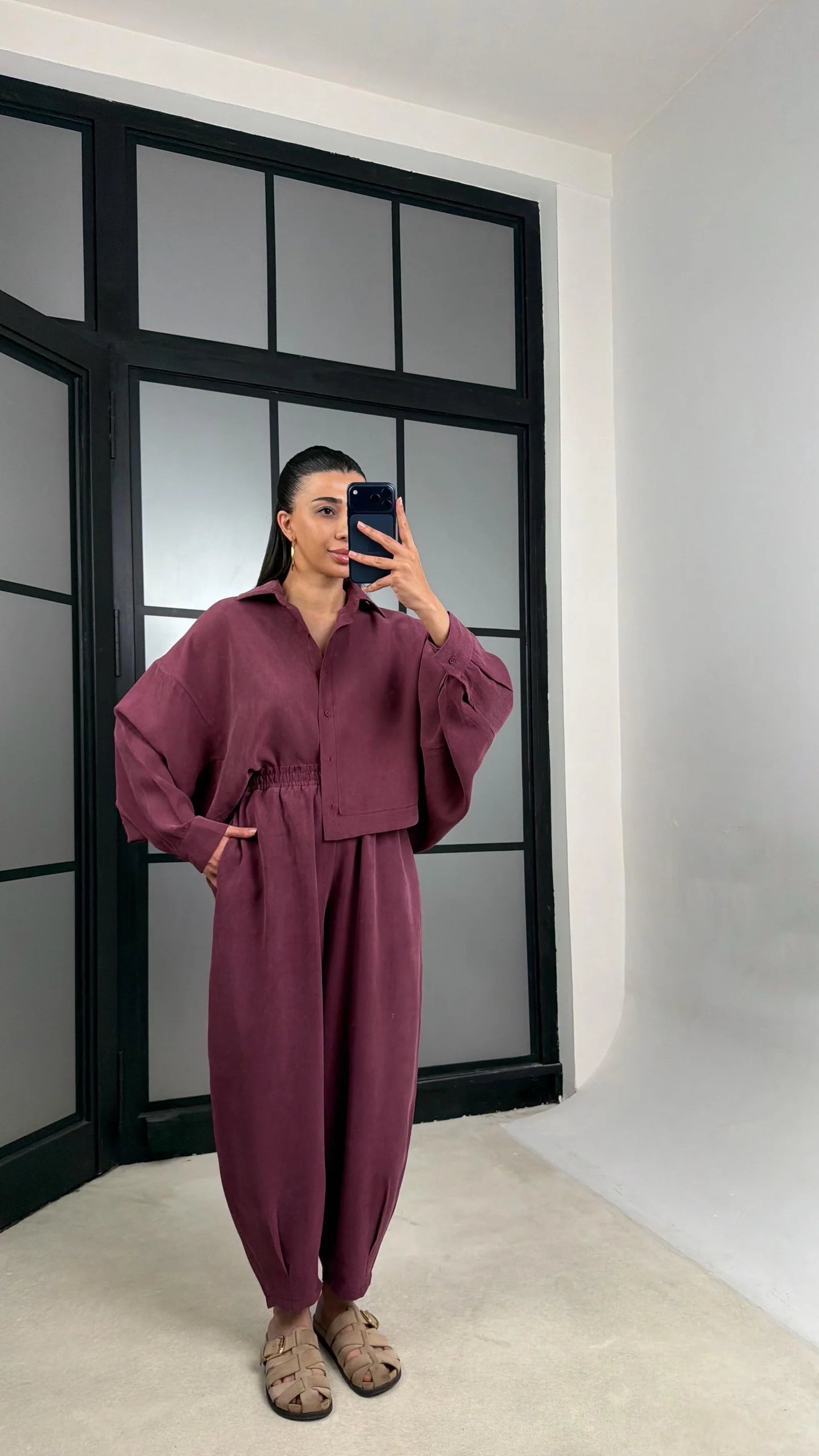 طقم قميص مع بنطلون خمري