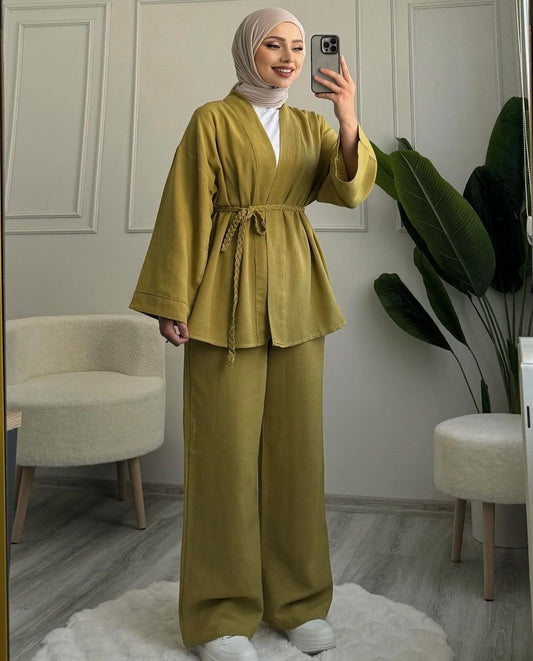 طقم ربطة جدلة اخضر