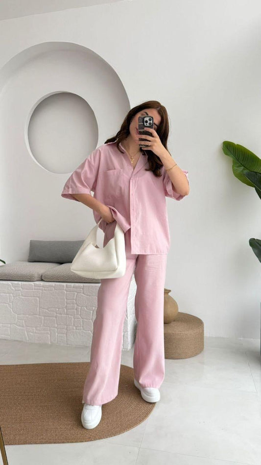 طقم قميص مع بنطلون زهري مسيمو