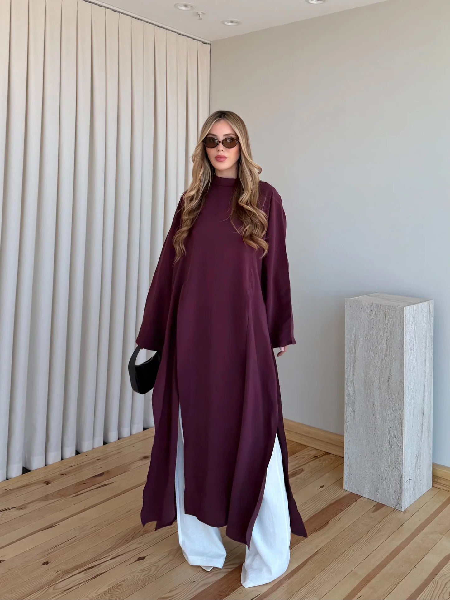 بلوزة طويلة خمري