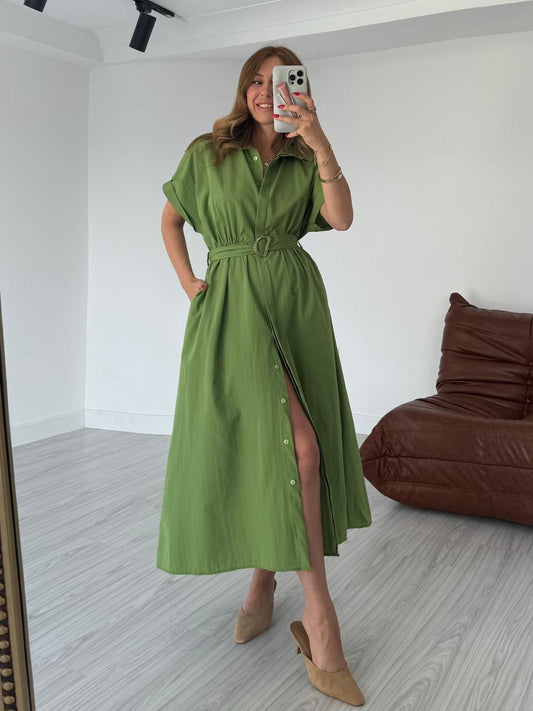 فستان اخضر مع قشاط