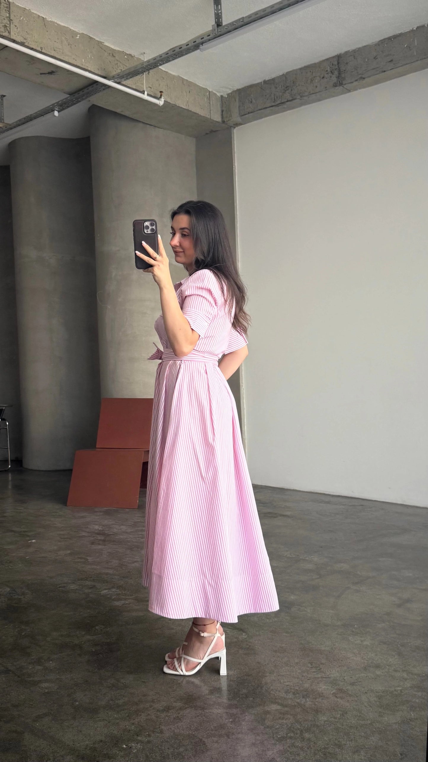 فستان مخطط زهري