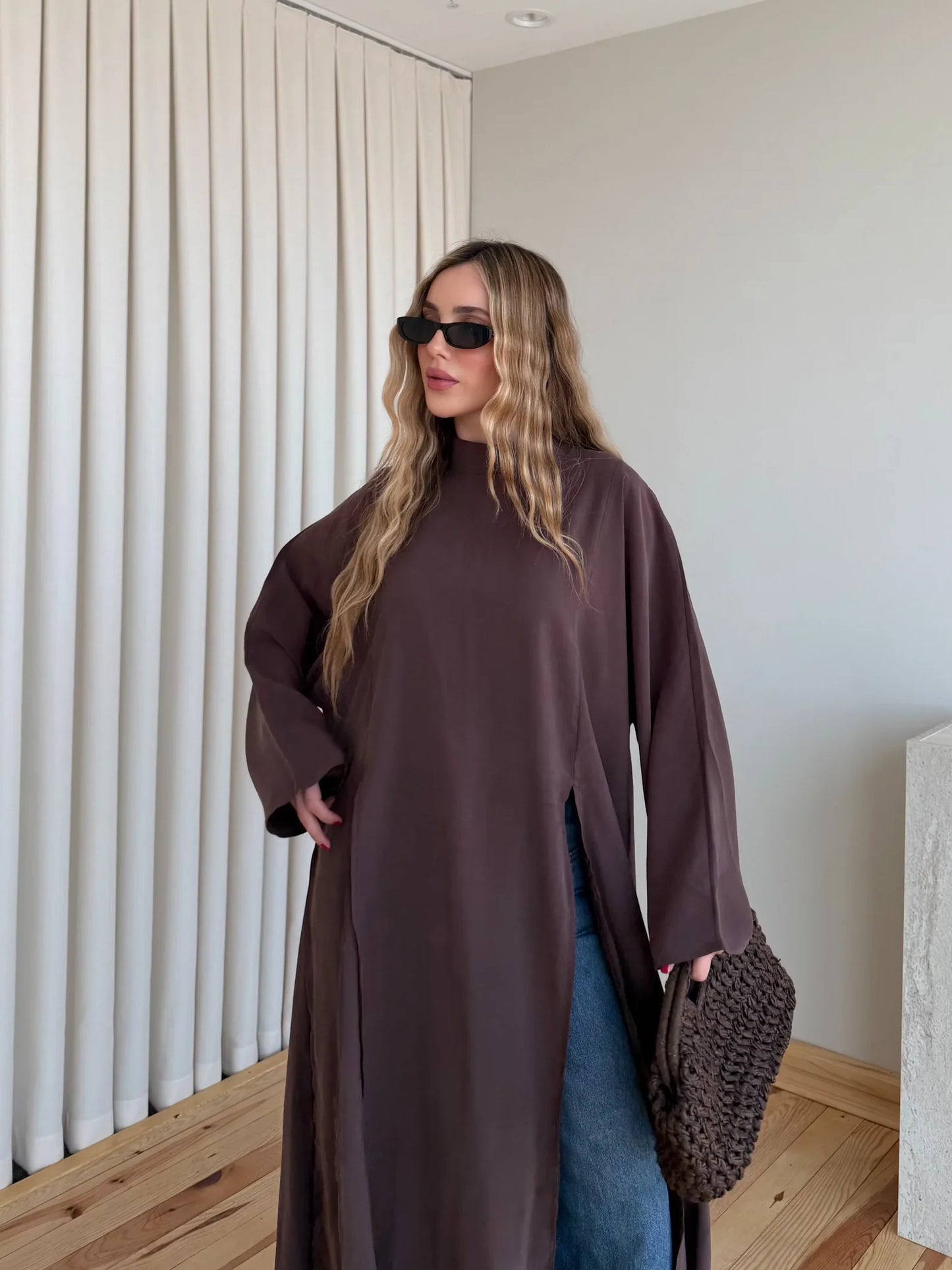 بلوزة طويلة بني