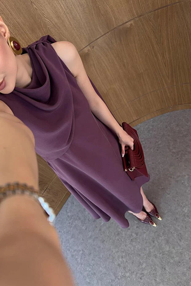 فستان بشال عنابي