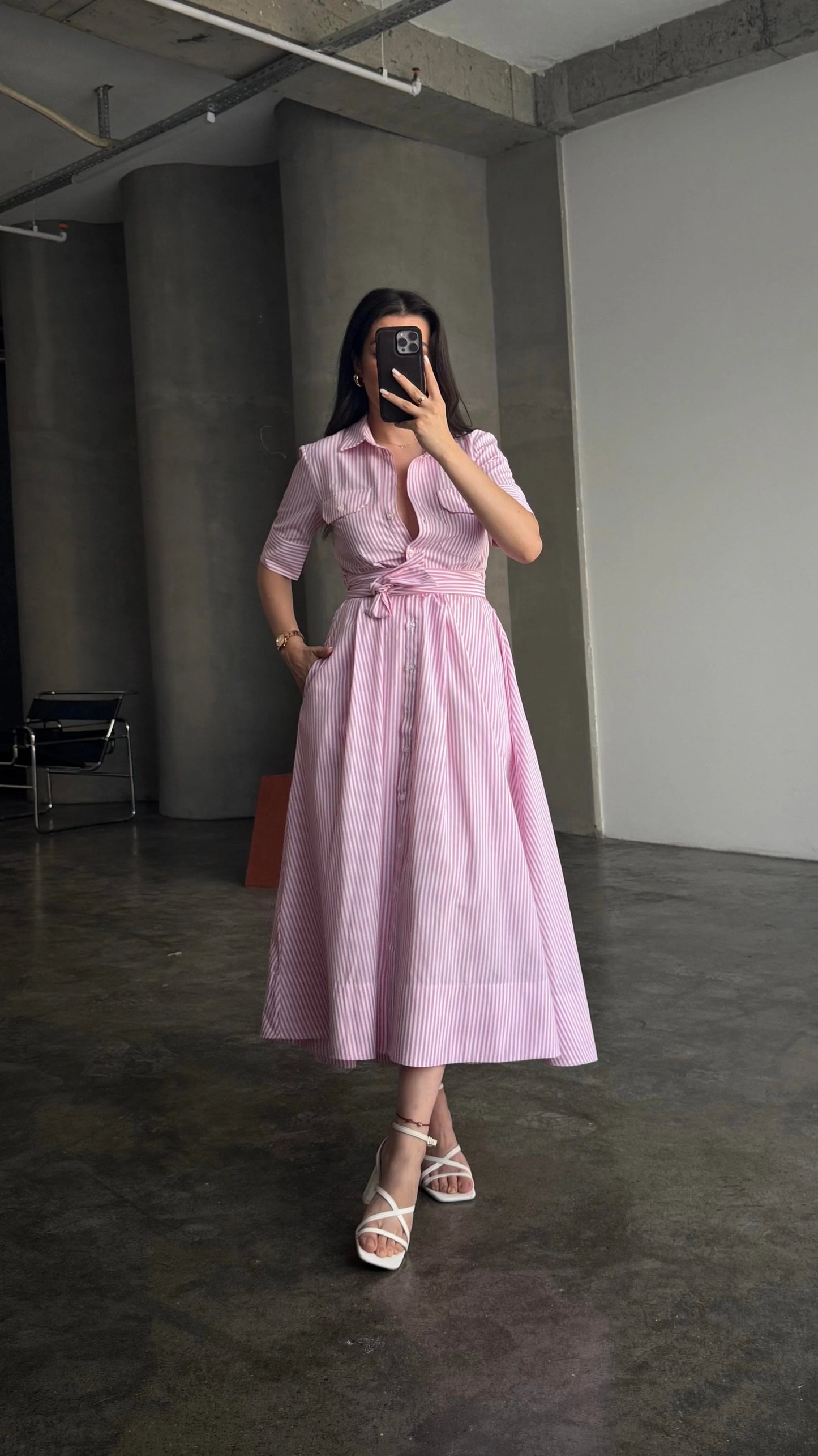 فستان مخطط زهري