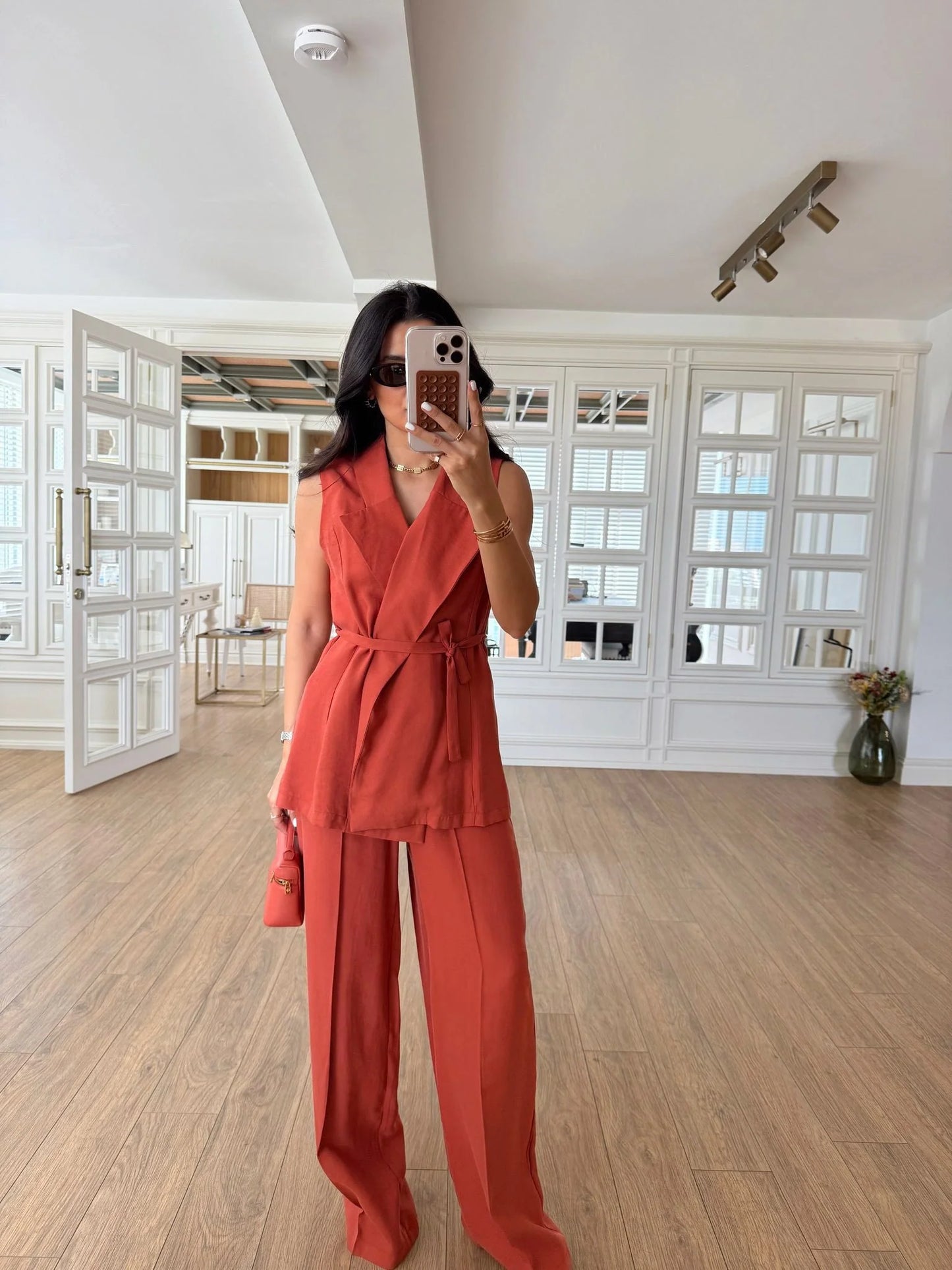 طقم كيمونو مع بنطلون برتقالي