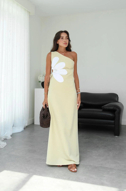 فستان اصفر بوردة