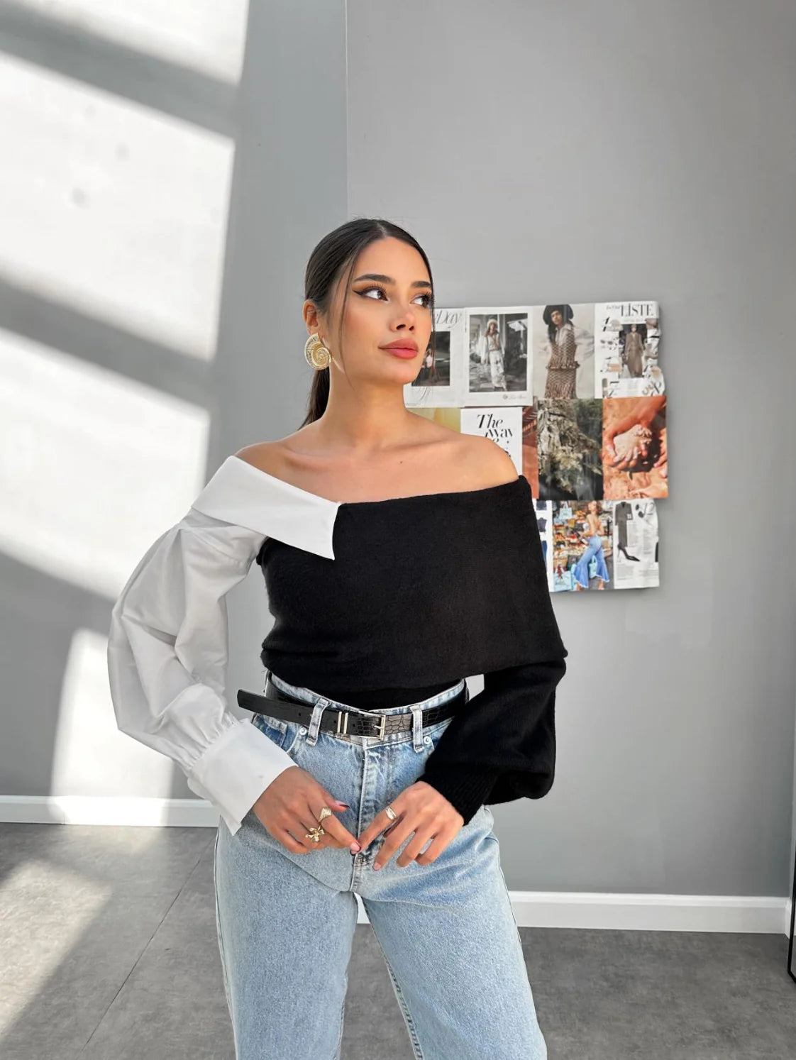 بلوزة نص قميص اسود