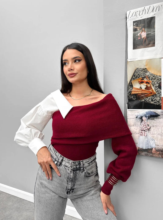 بلوزة نص قميص خمري