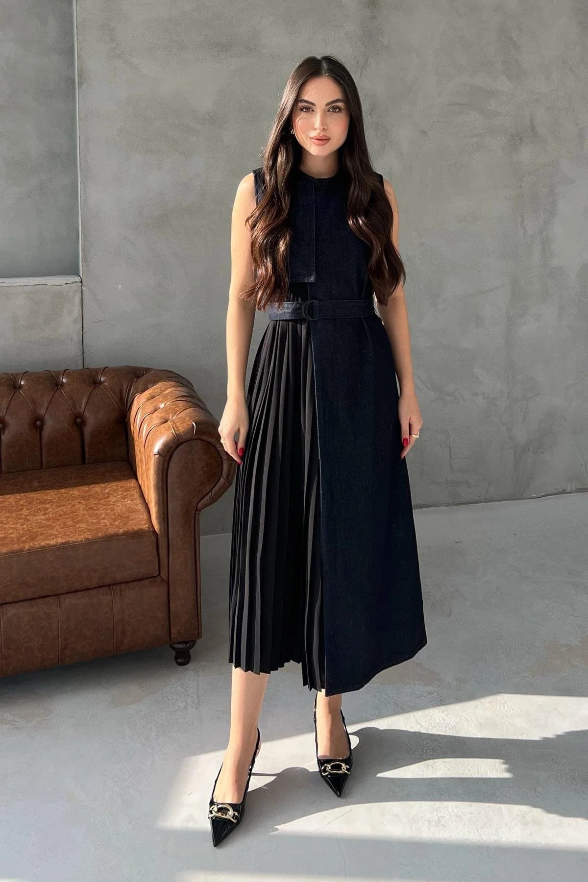 فستان جينز مع شيفون